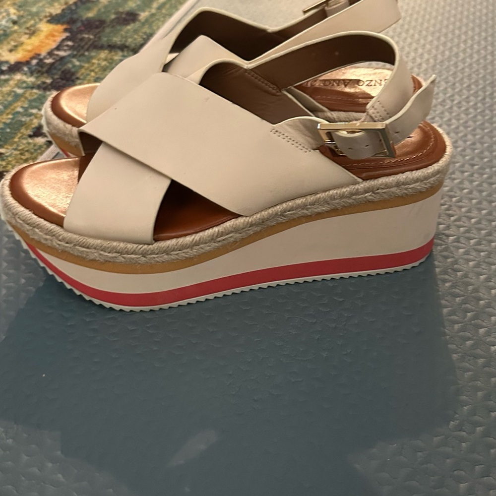 Enzo Angiolini White and Red Platform Wedge Sandals